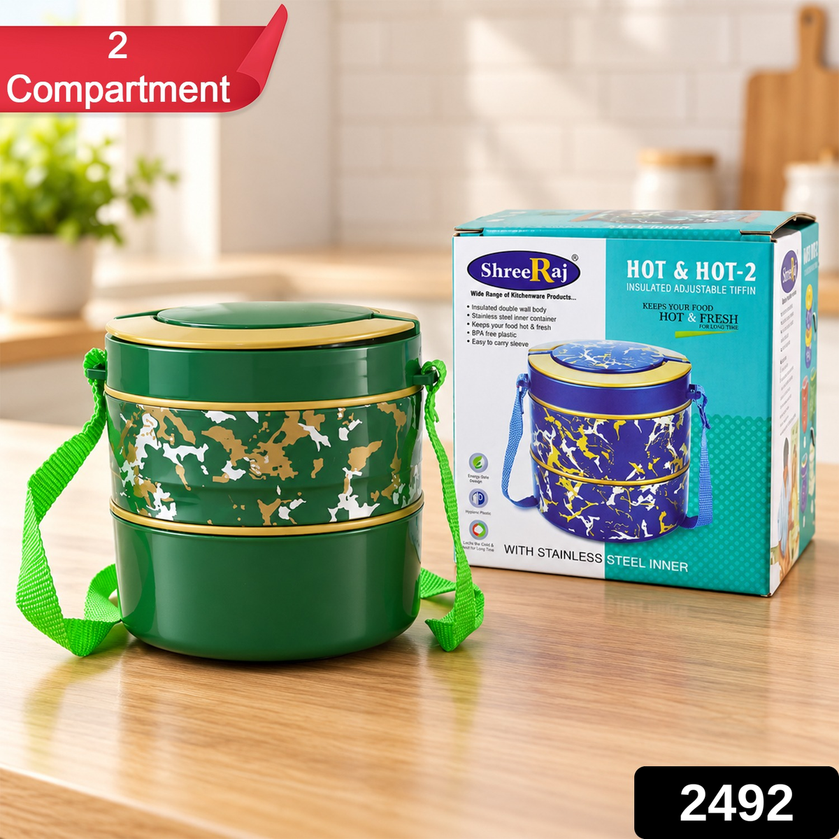 2layer tiffin set of blue containers lunch box.