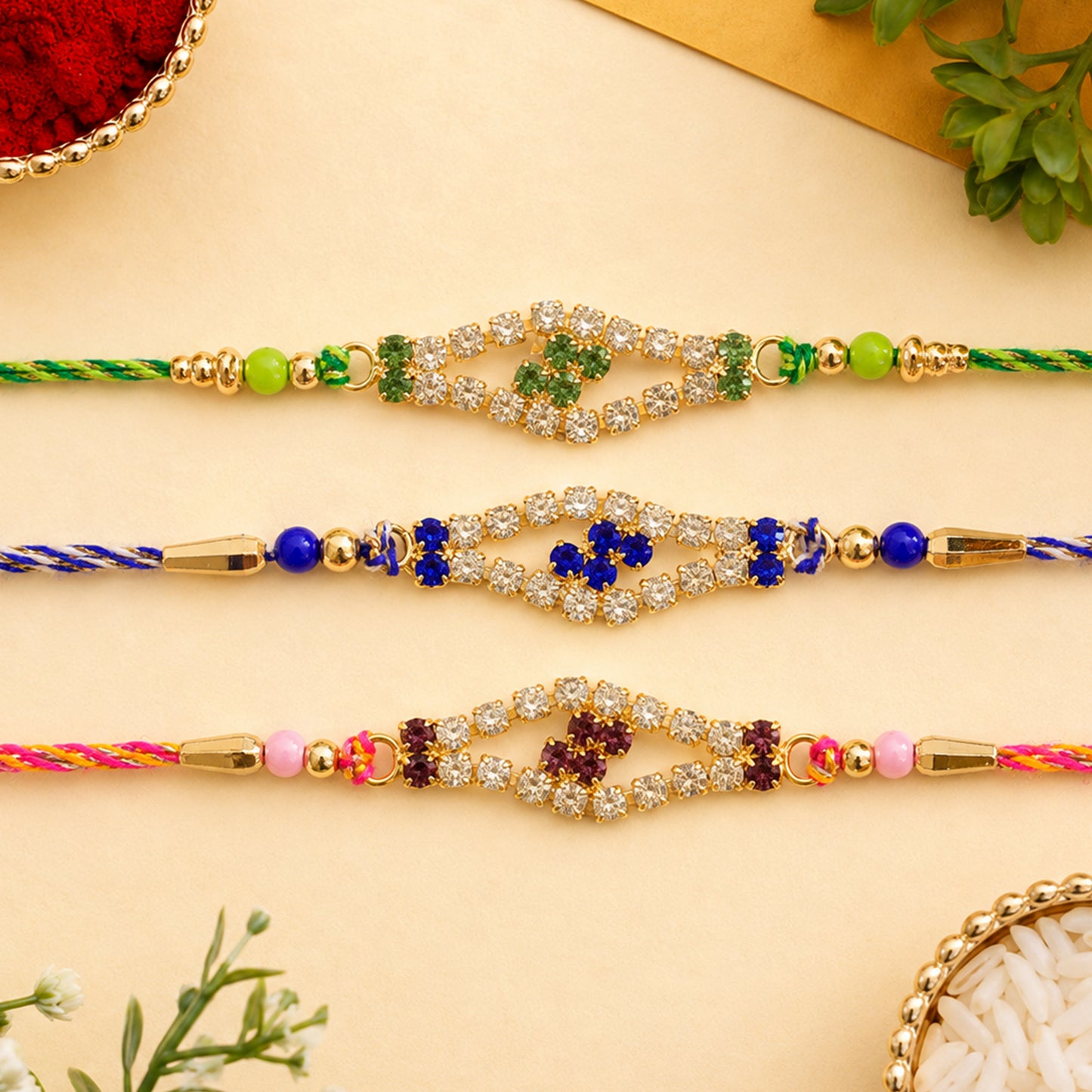 Elongated Diamond AD Stone Rakhi for Raksha Bandhan (Pack of 6)