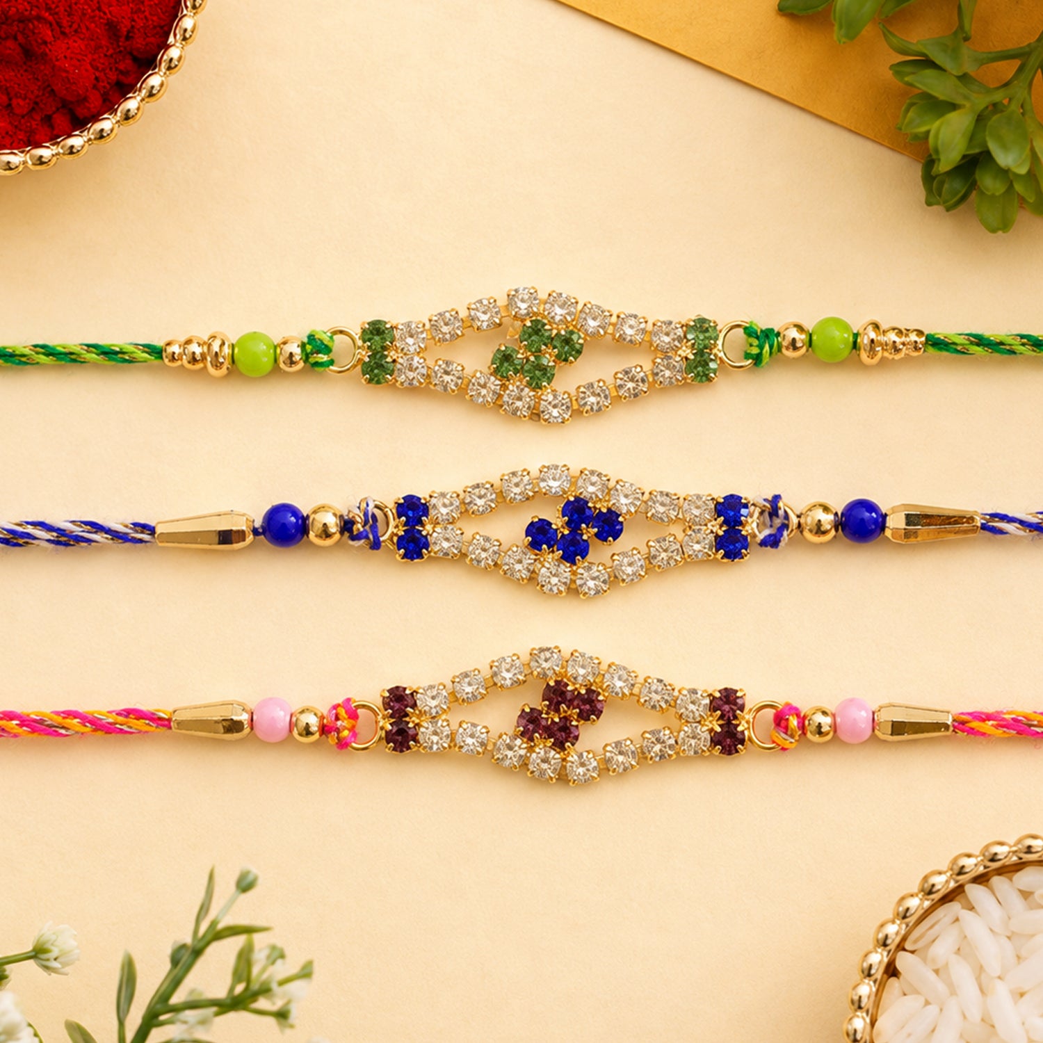 Elongated Diamond AD Stone Rakhi for Raksha Bandhan (Pack of 6)