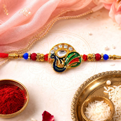 Peacock Stone Kundan Beaded Rakhi for Brother (10pcs)