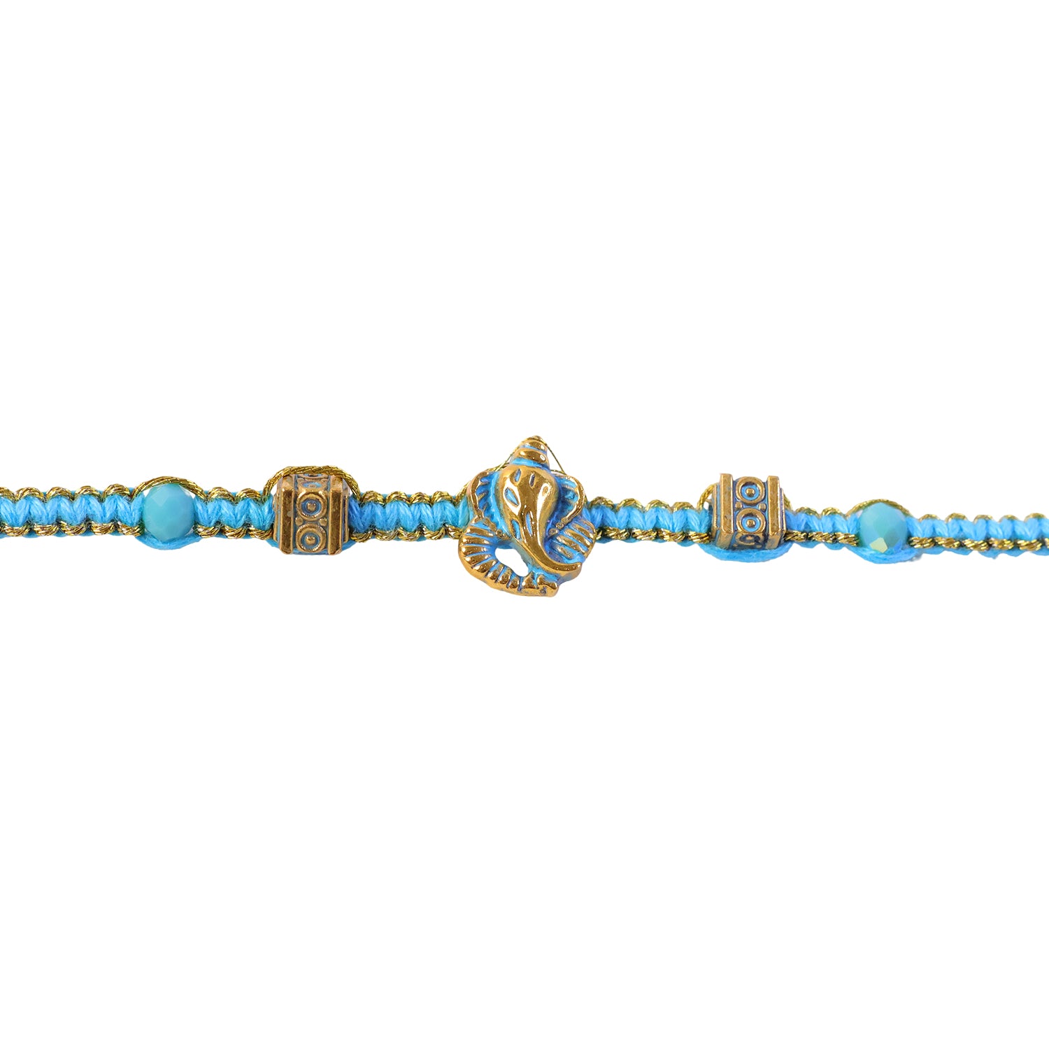 Turquoise Center Designer Rakhi with Gold Tone Detail and Elegant Bracelet Beauty