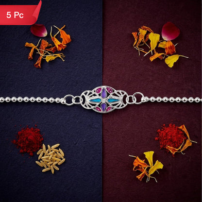 Oval Enamel Stone Charm Chain Bracelet Rakhi for Brother Elegant & Memorable (5pcs)