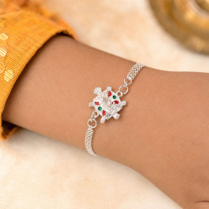 Turtle Rakhi Silver Finish with Enamel Highlights (10pcs)