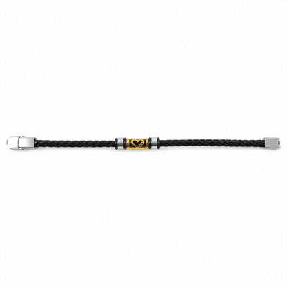 Sacred Symbol Rakhi with Black Braided Band and Gold Plaque for Raksha Bandhan Gift