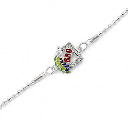 Bro Studded Square Peacock Enamel Silver Chain Designer Rakhi