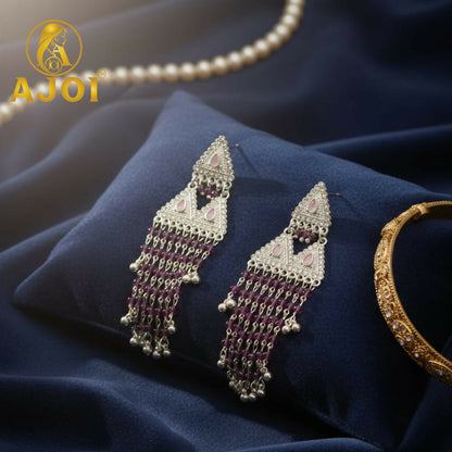 Royal Amethyst Drop Silver Designer Statement Earrings with Elegant Tassel Finish