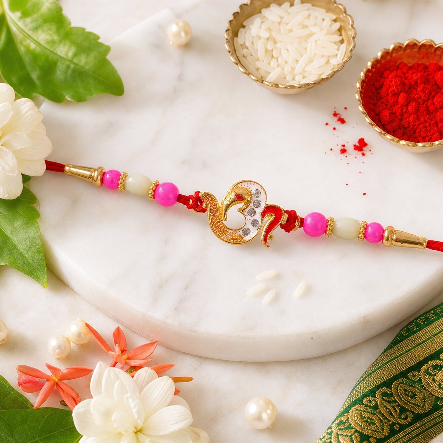 Om Charm Beaded Rakhi Traditional Design for Brother (5pcs)