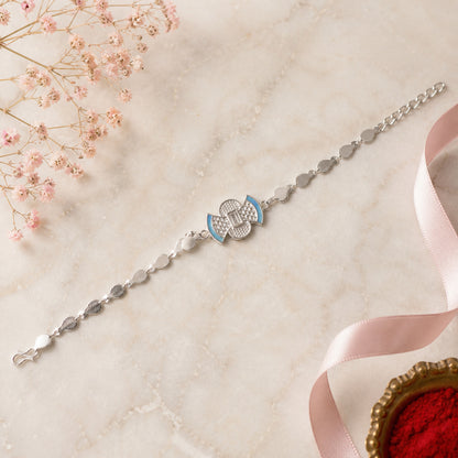 Stylish meenakari Silver Filigree Enamel Studded Petal Chain Rakhi
