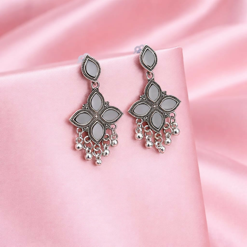 Elegant Oxidised Silver Mirror Jhumka Earings