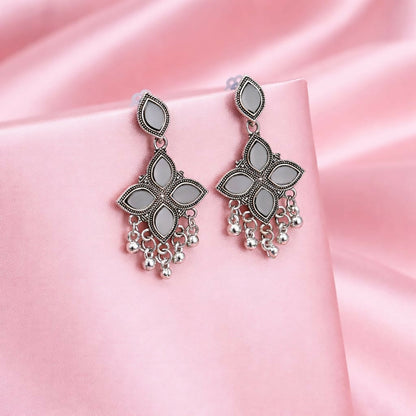 Elegant Oxidised Silver Mirror Jhumka Earings
