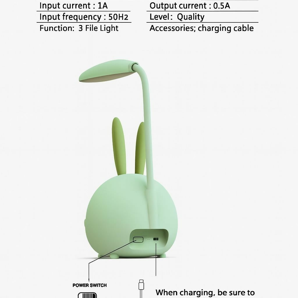Cute Bunny LED Desk Lamp with Adjustable Neck & USB Charging for Study