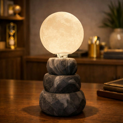 Moon Light Lamp on stone base glowing softly