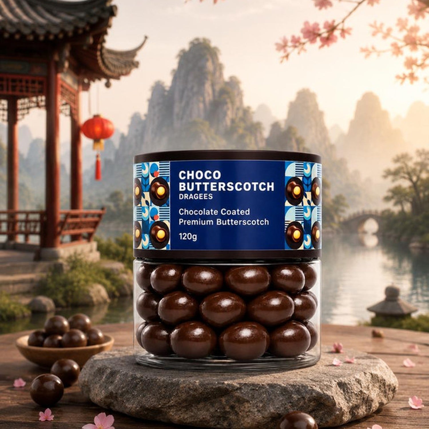 Oracle Choco Butterscotch Dragees 120g pack, showcasing the rich chocolate coating and butterscotch flavour.