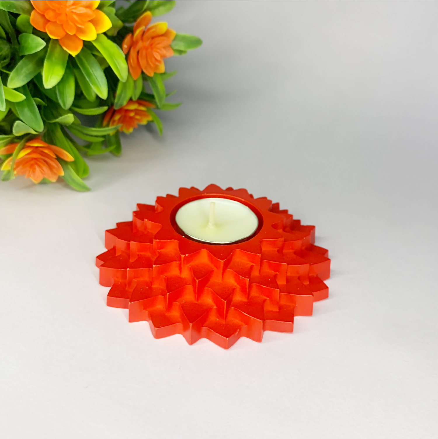 Flower 5-Layer Diya red tealight candle Elegant Home Decor Handmade