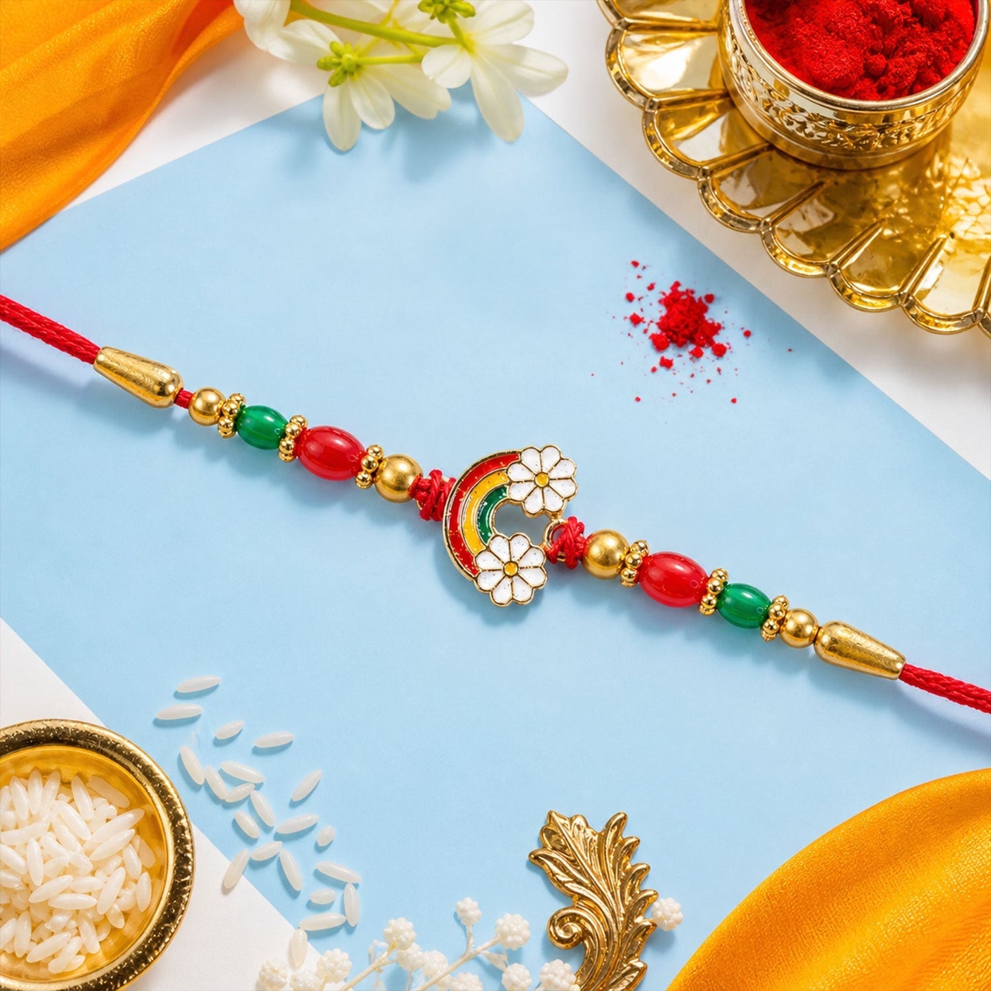 Rainbow Flower Rakhi Enamel Beadwork for Brother (10pcs)