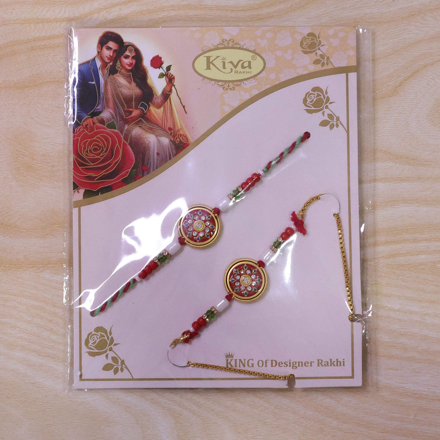 Round Mandala Meenakari Bhai Bhabhi Lumba Rakhi with Pearl Tassels