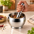 Heavy Duty SS 304 Stainless Steel Khalbatta Mortar & Pestle for Kitchen Grinding