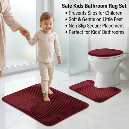 3 In 1 Anti Slip Bathroom Mat Set with Contour Mat and Lid Cover (3 Pc Set / Mix Color)