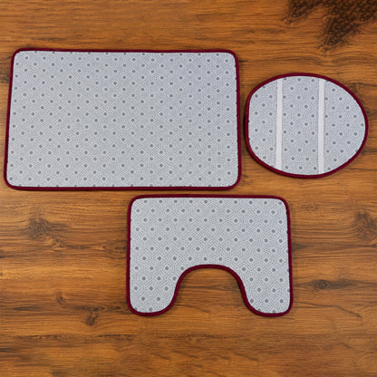 3 In 1 Anti Slip Bathroom Mat Set with Contour Mat and Lid Cover (3 Pc Set / Mix Color)