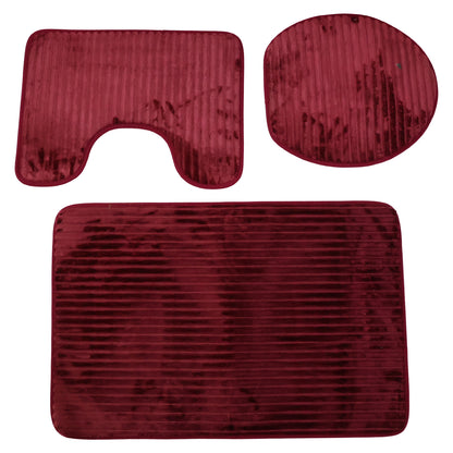 3 In 1 Anti Slip Bathroom Mat Set with Contour Mat and Lid Cover (3 Pc Set / Mix Color)