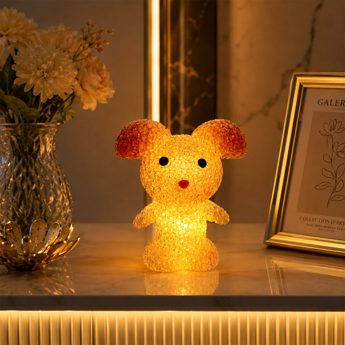 Cartoon Mouse Shape LED Night Lamp Crystal Texture Warm Glow