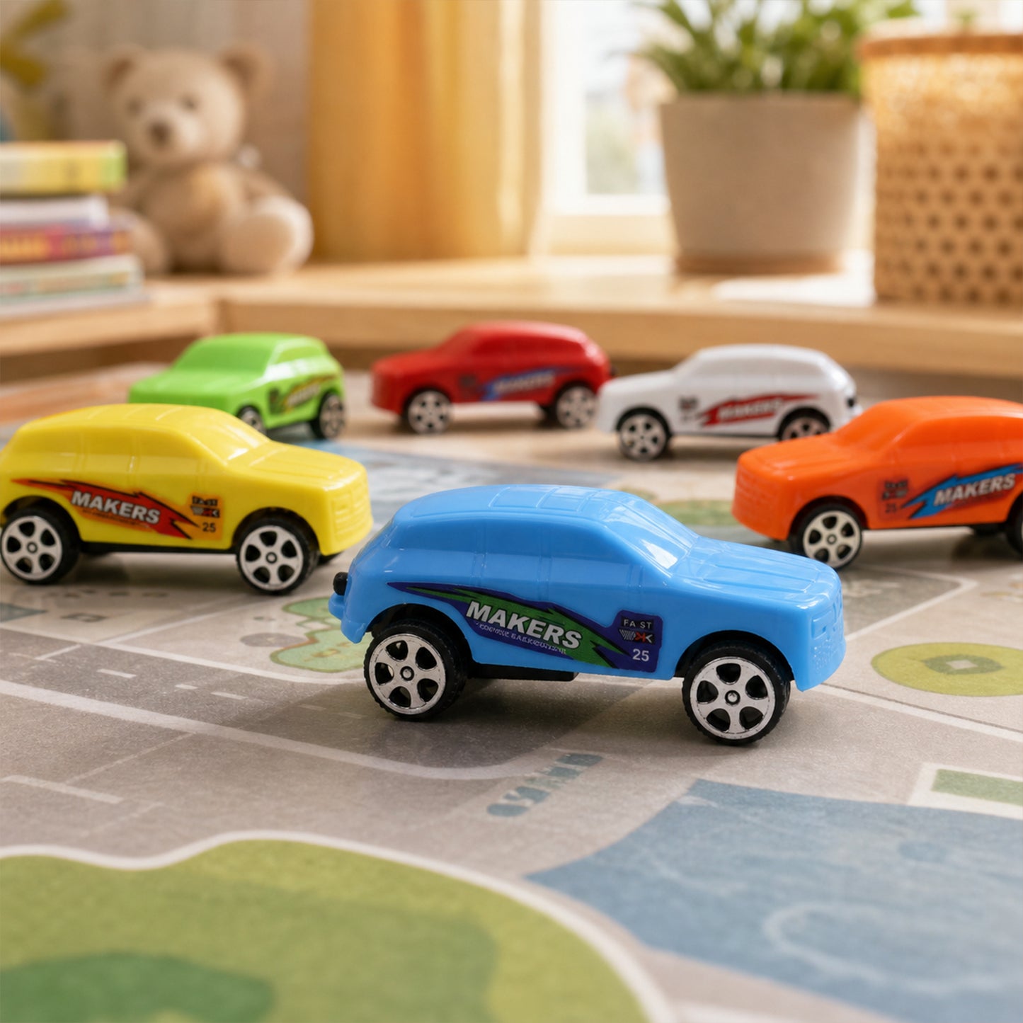 Super City Car Racer Pull-Back Toy Cars Set of 12 - Multicolor