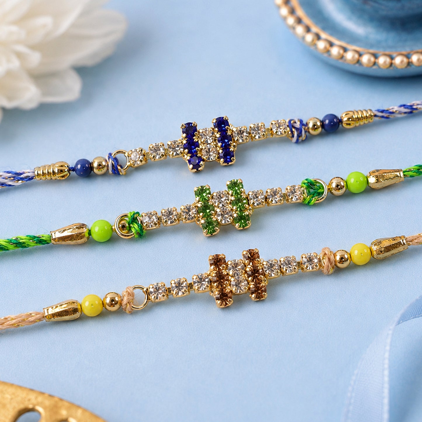 Bold Twin Stone Bar Rakhi with AD Sparkle for Brother (Pack of 6)