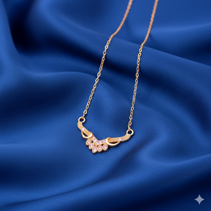 Gold Plated AD Floral Cluster V-Pendant Chain Necklace For women and girls