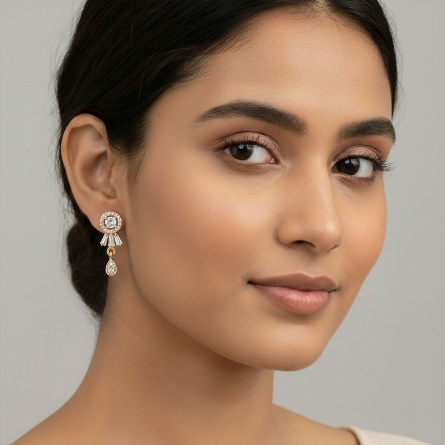 Floral Crystal Drop Earrings with Gold Finish for Festive & Party Wear