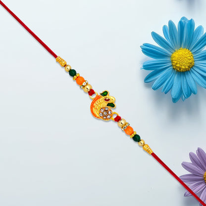 Om Rakhi for Brother Traditional Multicolor Beads on Red Thread (10pcs)