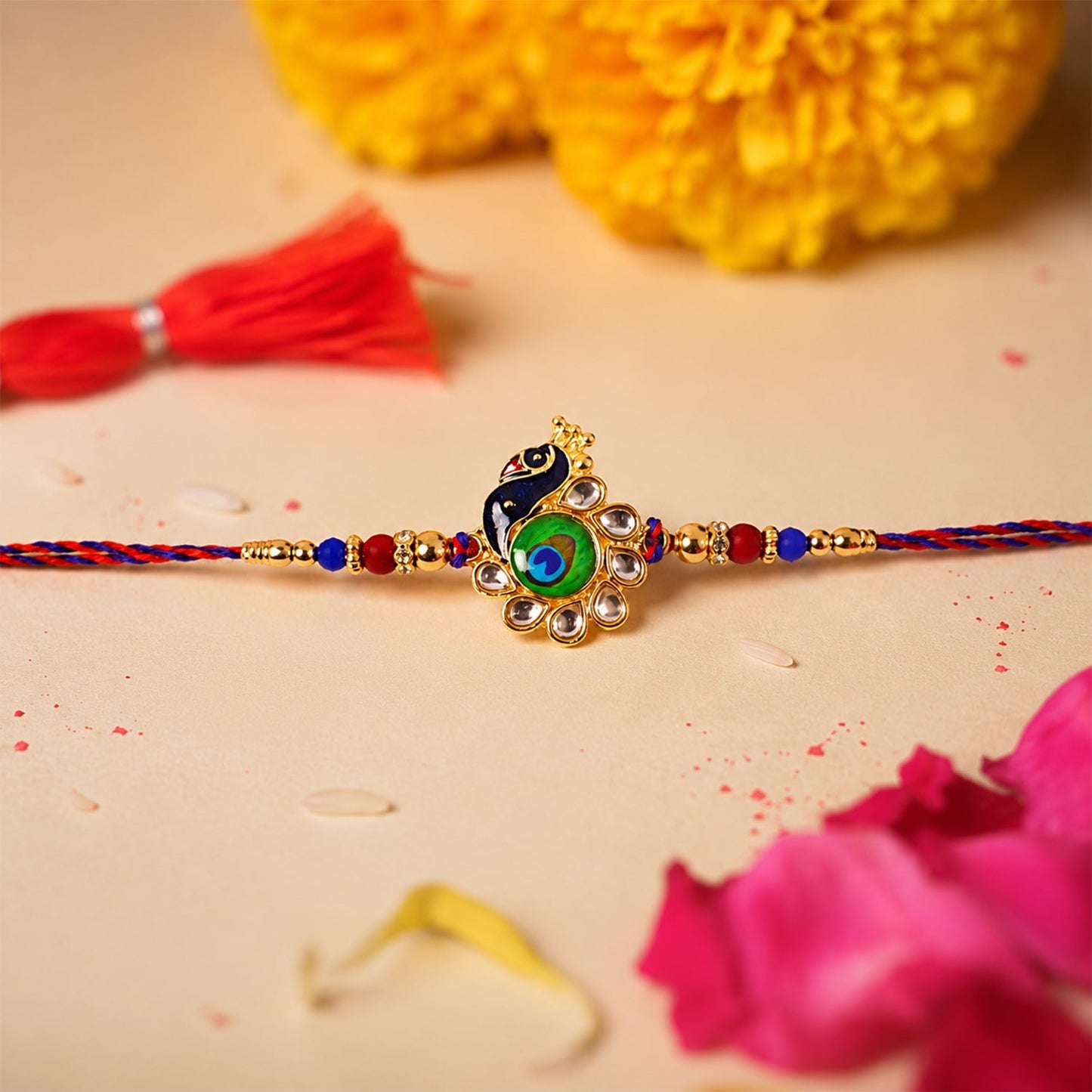 Peacock Feather Rakhi Lightweight Festive Charm (5pcs)