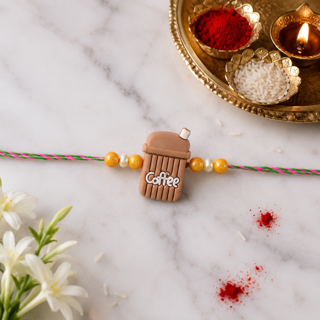 Kids Beaded Rakhi for Brother Coffee Cup Charm Design (5pcs)