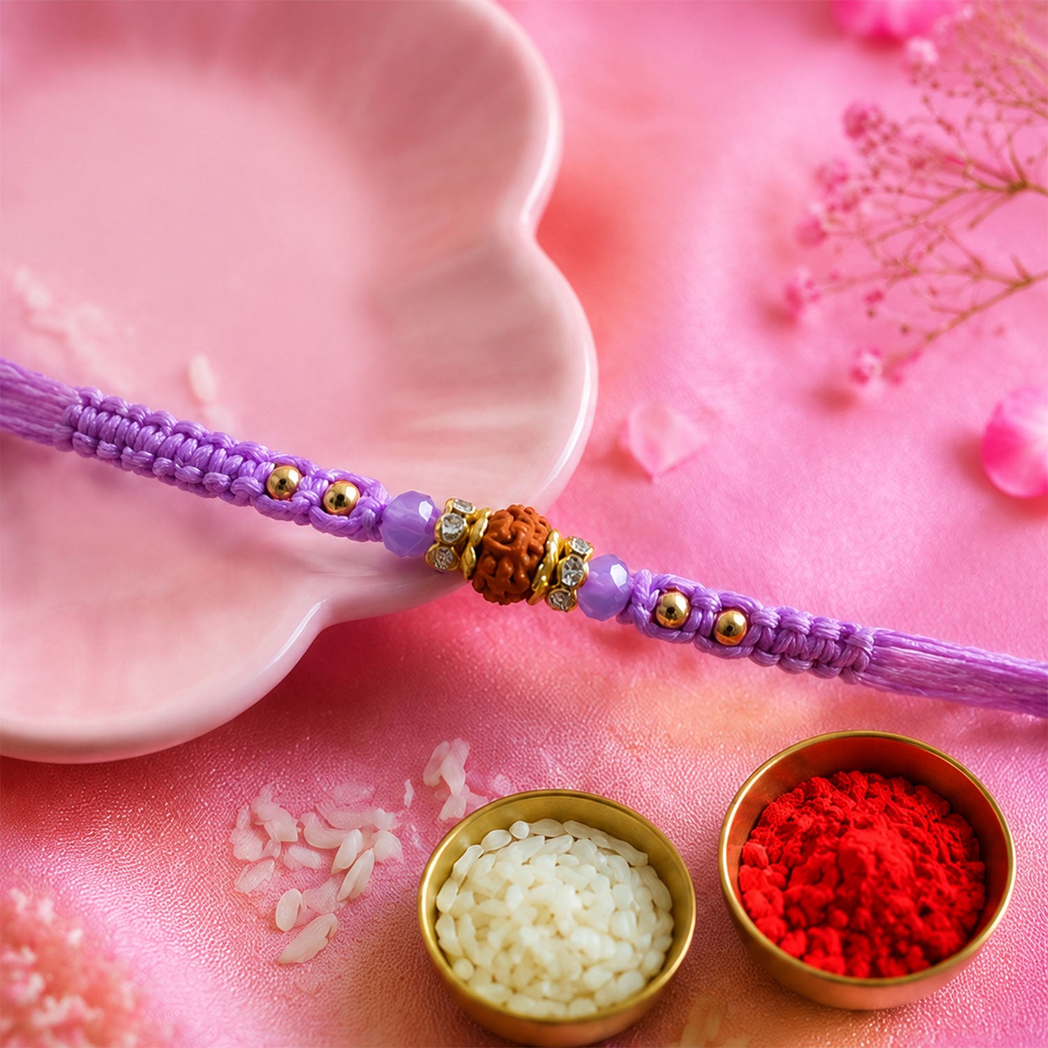 Purple Stone Pearl Rakhi with Soft Beads and Premium Festive Bracelet Look