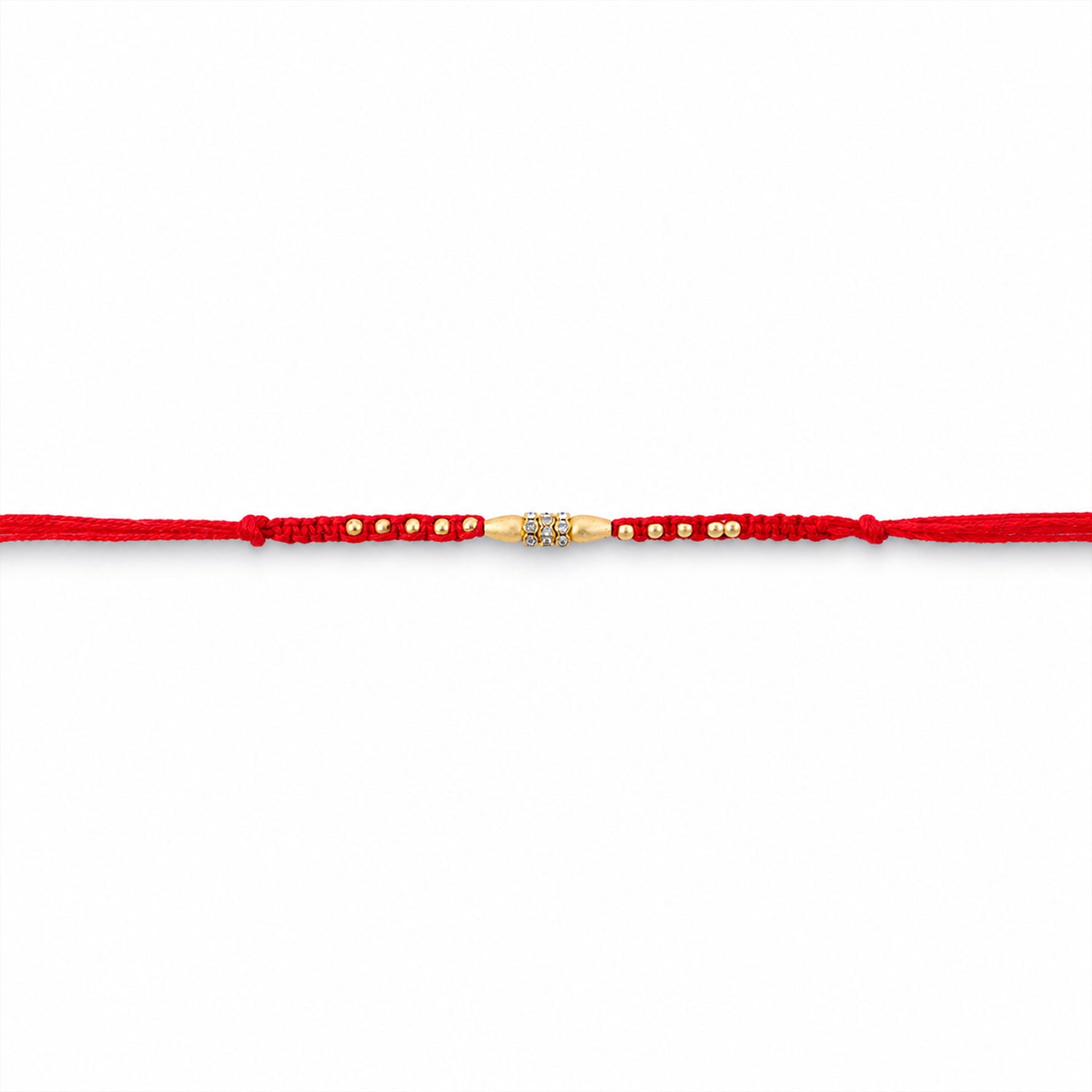 Minimal Red Thread Rakhi with Small Golden Bead Pendant Accents