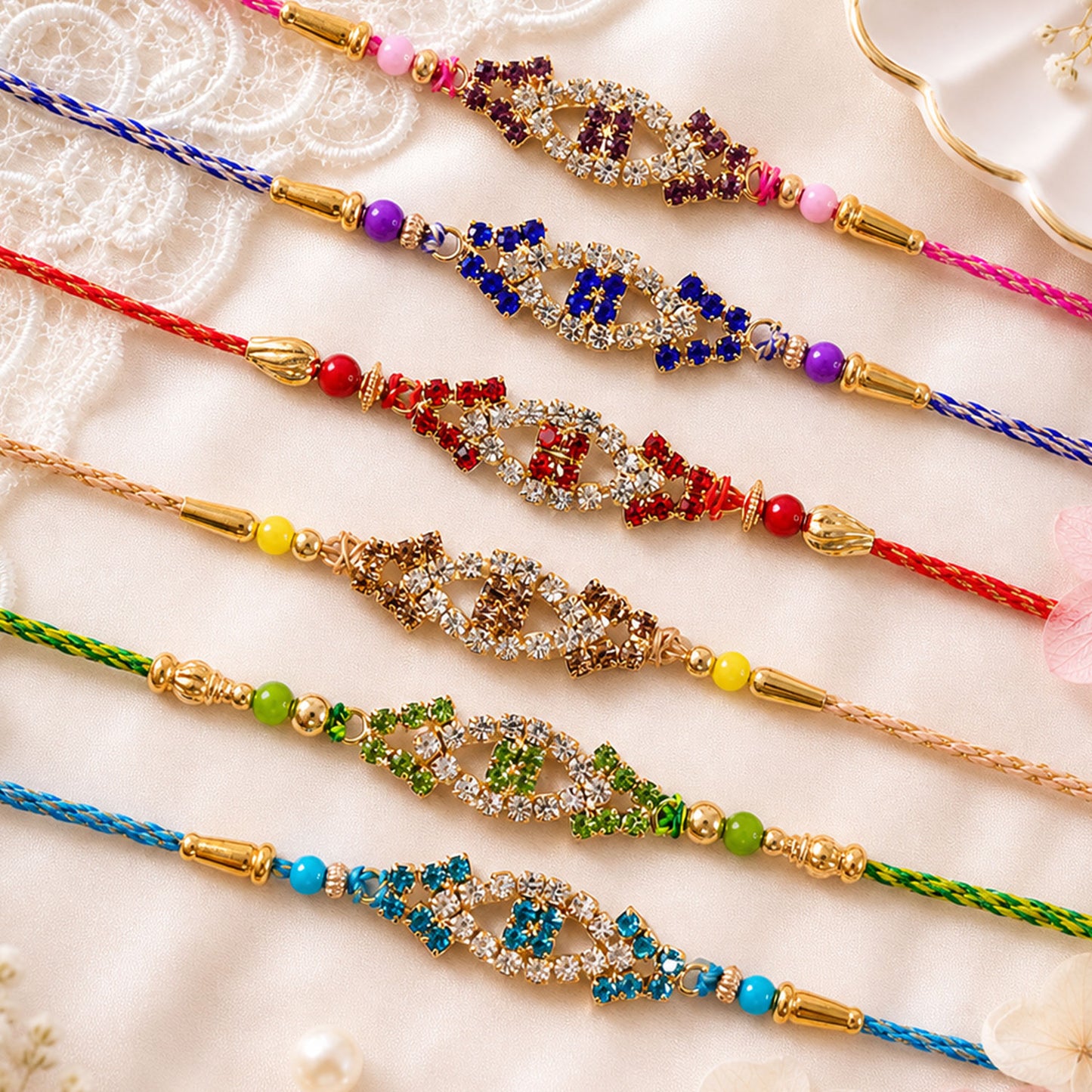 Open Marquise Frame Rakhi with AD Stonework (Pack of 6)