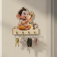 Baby Ganesha Key Holder with 5 Hooks | Wall Mounted Key Stand (8x6 Inch)