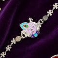 Religious Krishna Face Motif Feather Enamel Silver Chain Designer Rakhi
