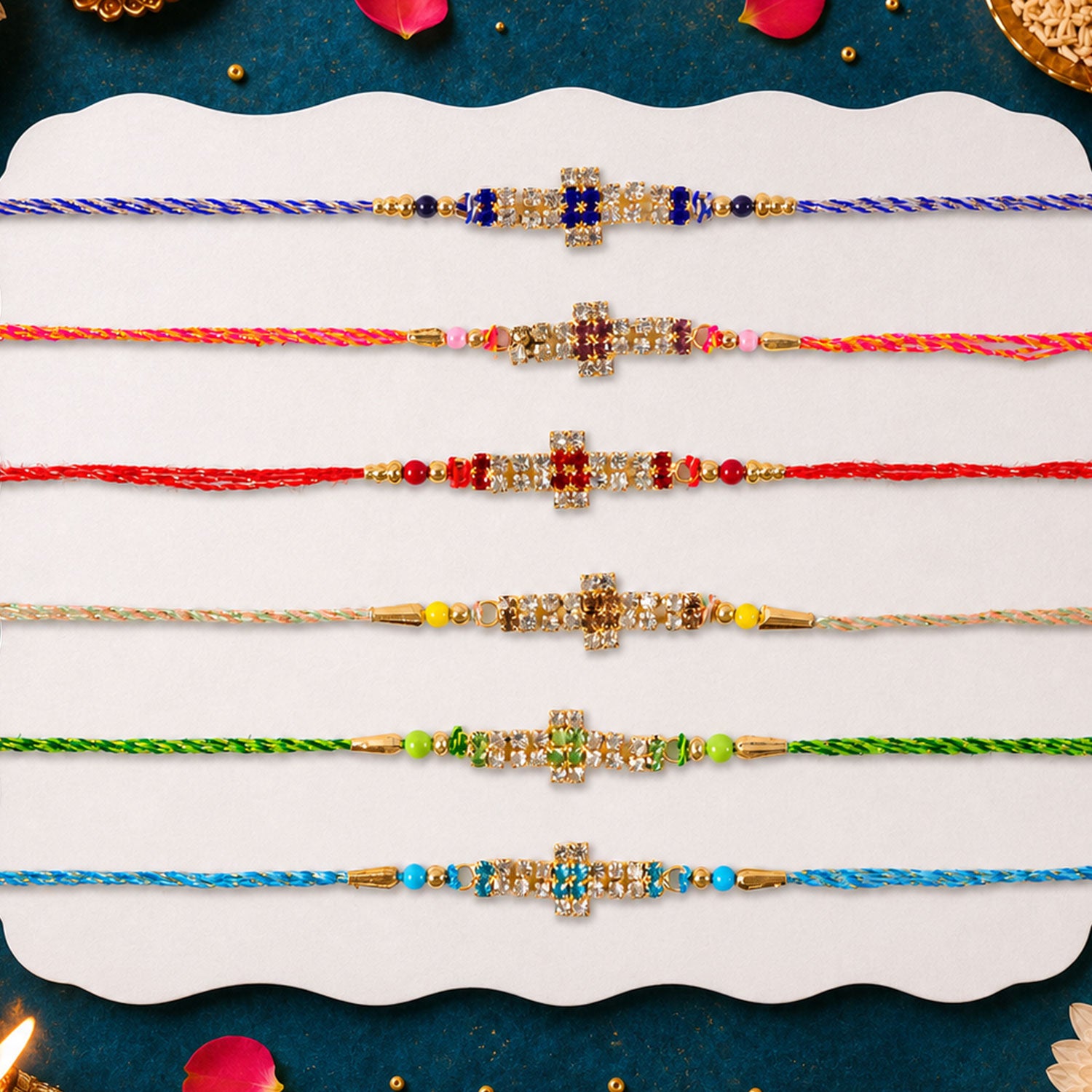 Cross Motif Band Rakhi with AD Stonework for Brother (Pack of 6)