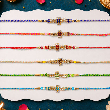 Cross Motif Band Rakhi with AD Stonework for Brother (Pack of 6)