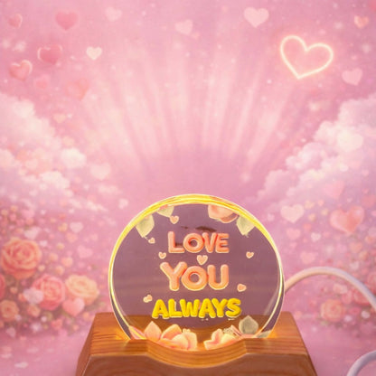 Love You Always Acrylic LED Lamp with Wooden Base Romantic Gift Light
