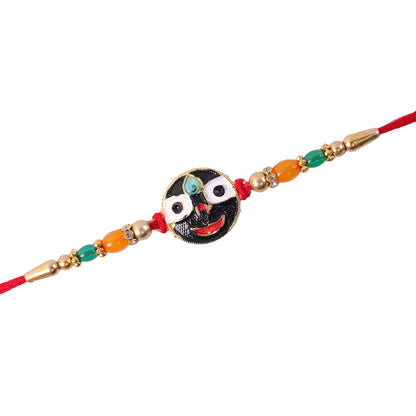 Lord Jagannath Enamel Pendant Rakhi with Multicolor Beads