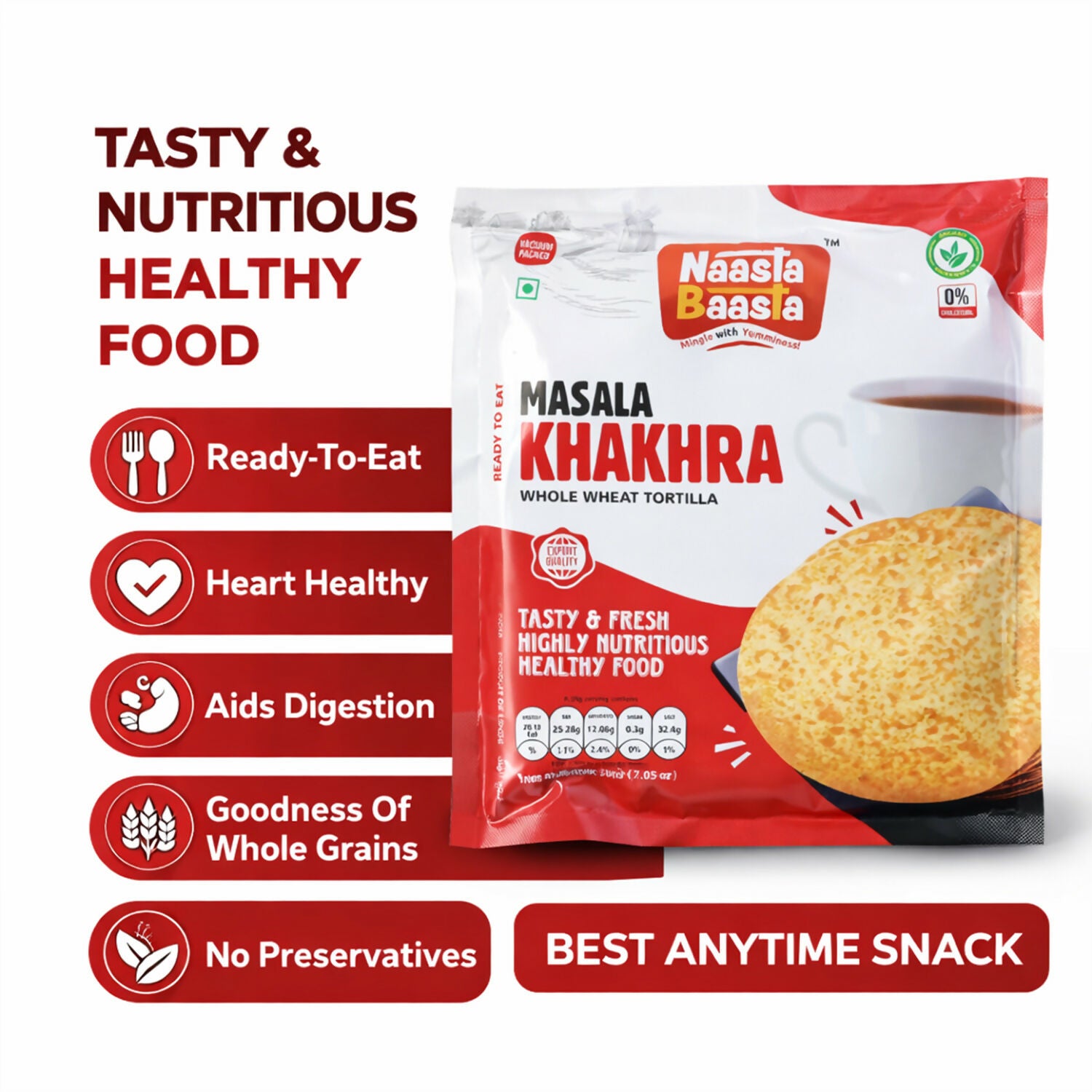 Naasta Baasta Masala Khakhra Whole Wheat Tortilla Ready To Eat Tasty & Fresh Healthy Snack(200gm)