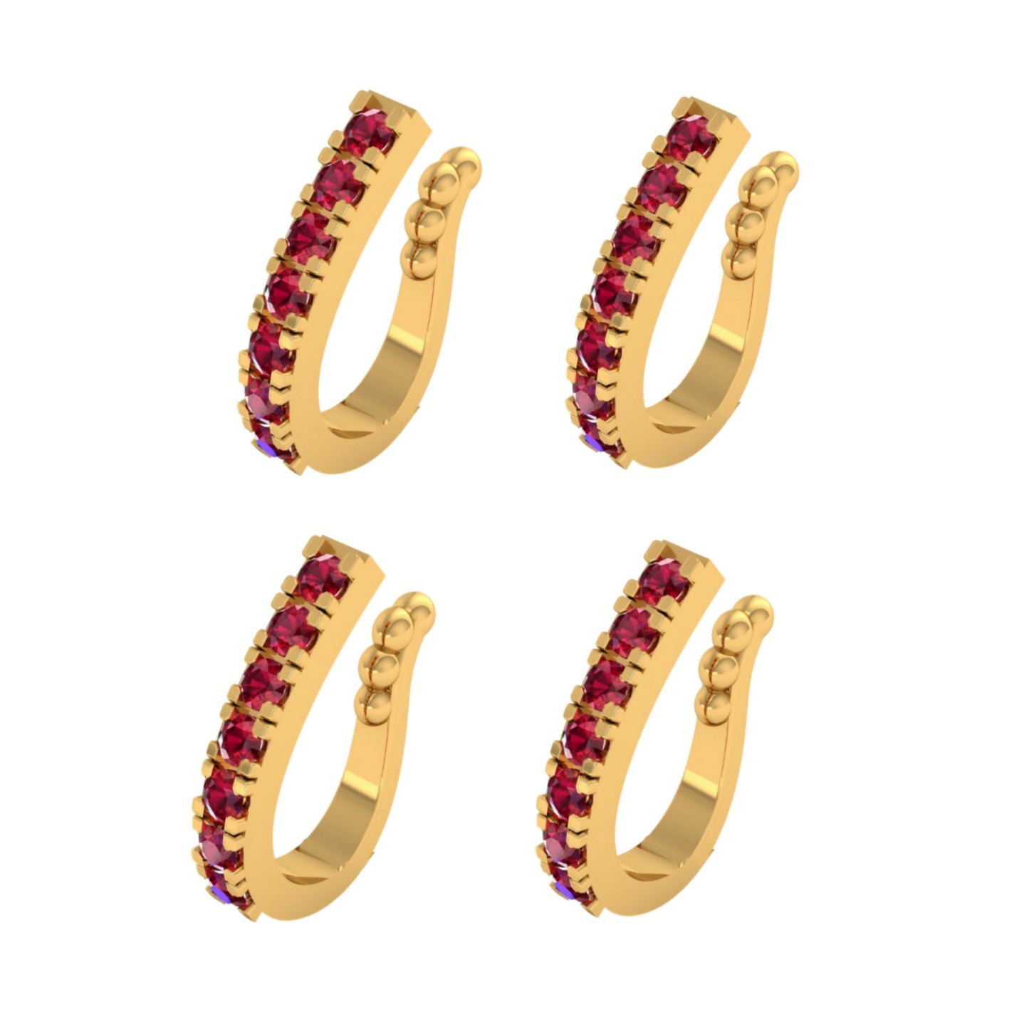Gold Plated Ruby CZ Single Row Non-Pierced Nose Cuff/Ring