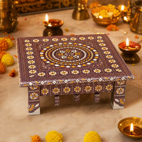 Red Oxidised Rajwadi Stainless Steel Pooja Chowki Bajot for Mandir Temple Decor Gift