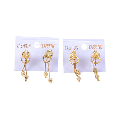 Royal Bloom Heart Drop Earrings with Triple Chain Gold Beads – Floral Statement Jewelry (2 Pair)