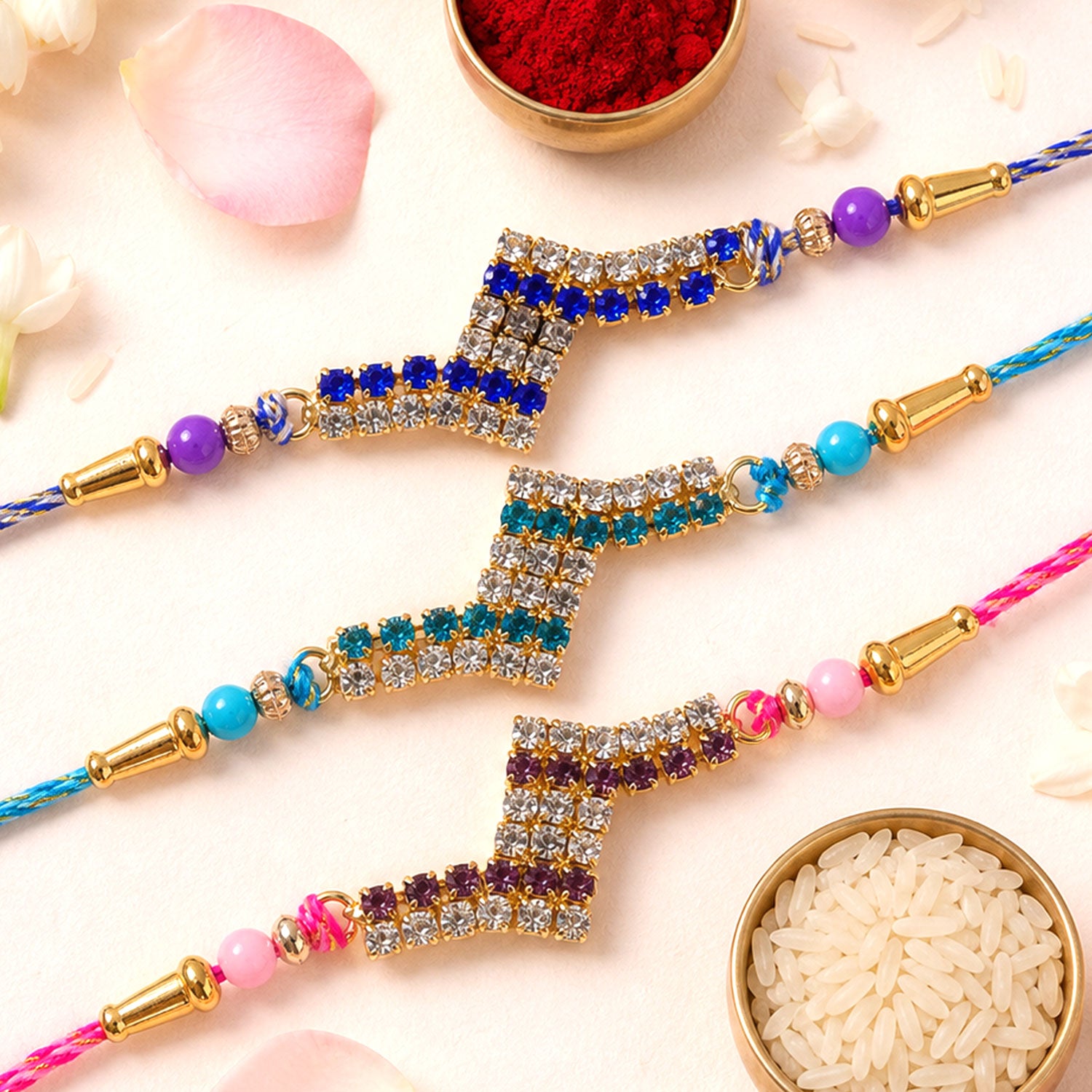 Chevron Shaped AD Stone Rakhi for Raksha Bandhan (Pack of 6)
