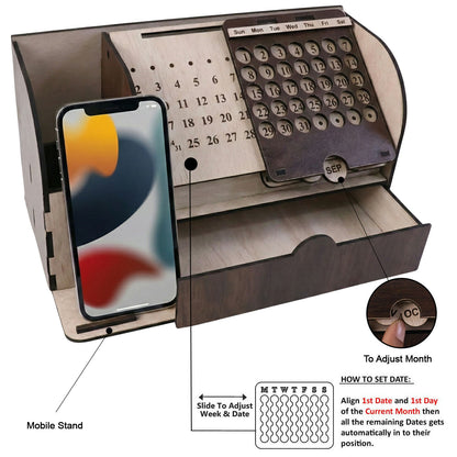 Wooden Multipurpose Desk Organizer Stand With Calendar – Standard Size