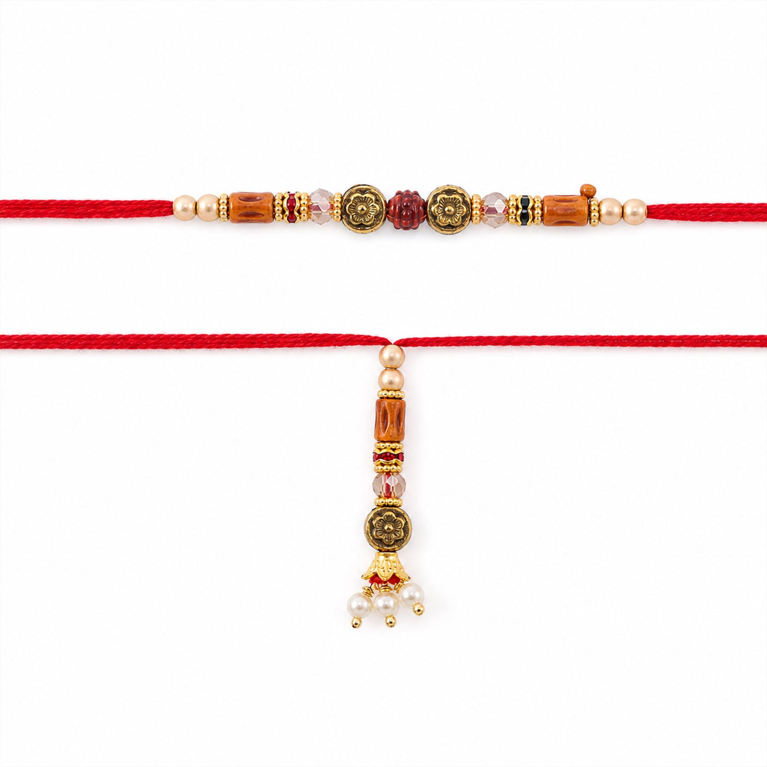 Graceful Beaded Minimal Design Bhai Bhabhi Rakhi with Beads and Charm for Gifting