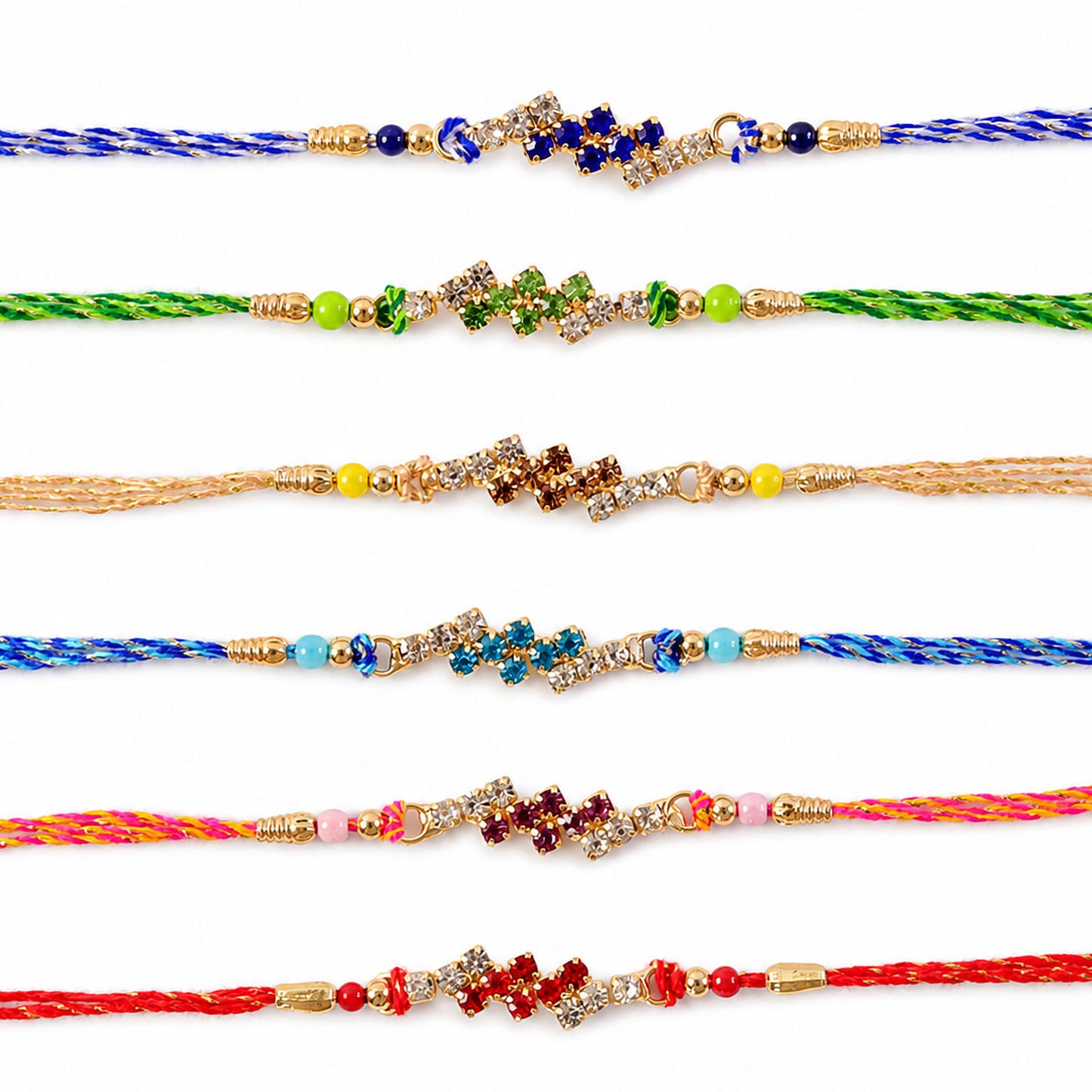 Twin Diamond Cluster Rakhi with AD Sparkle for Brother (Pack of 6)