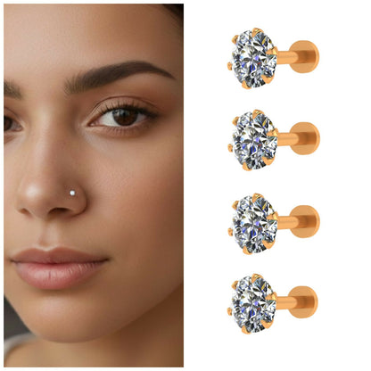 Front view of elegant 14K Gold Diamond Nosepin with solitaire stone